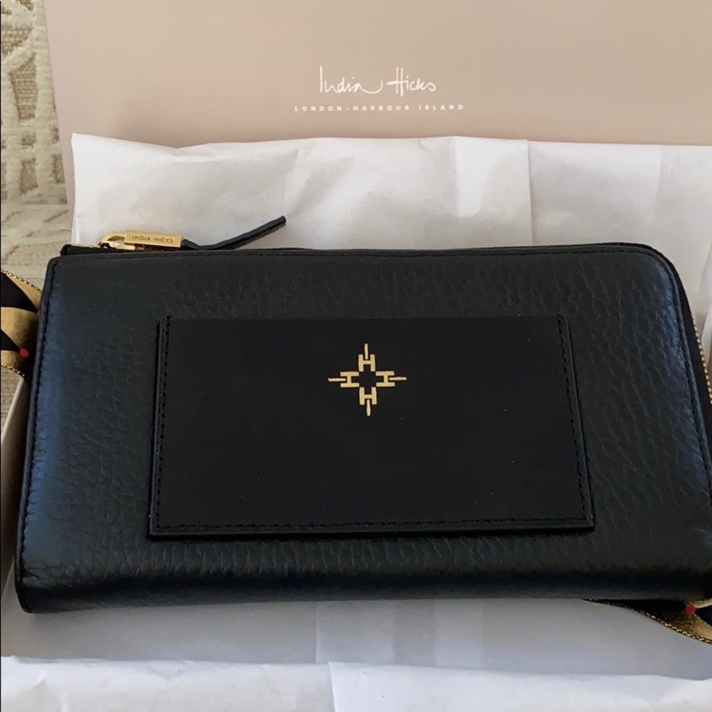 India Hicks Black Wallet with Gold Accents